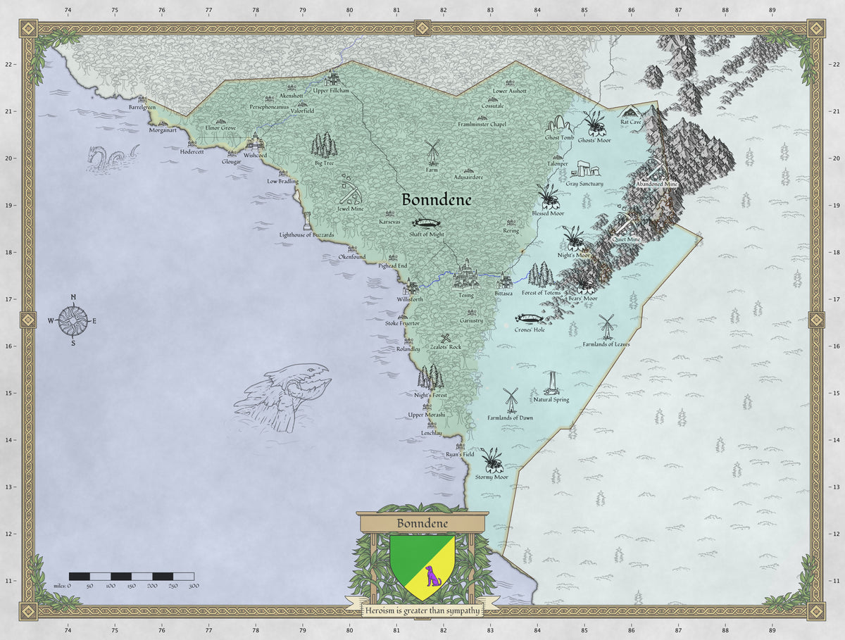 Map of the fantasy nation of Bonndene